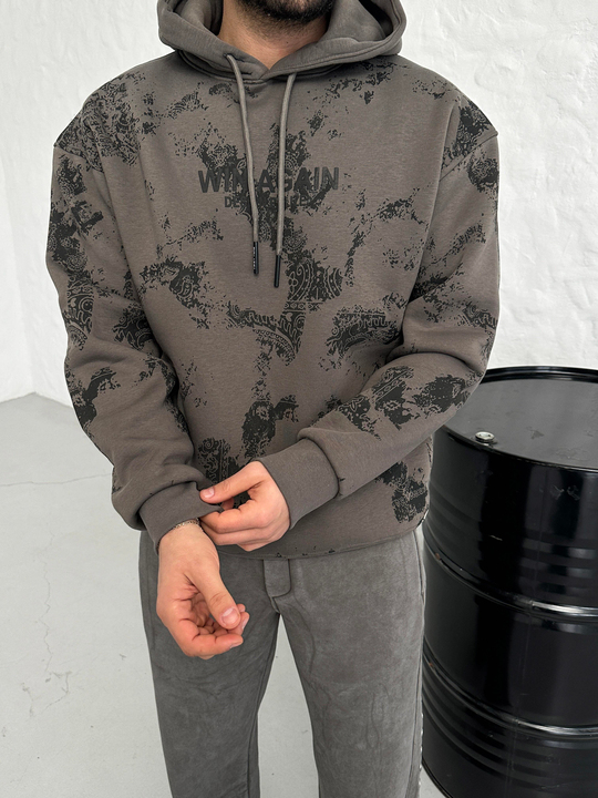 SWEATSHİRTFüme WIN AGAIN Fosfor Baskılı Kapşonlu Sweatshirt PLZ