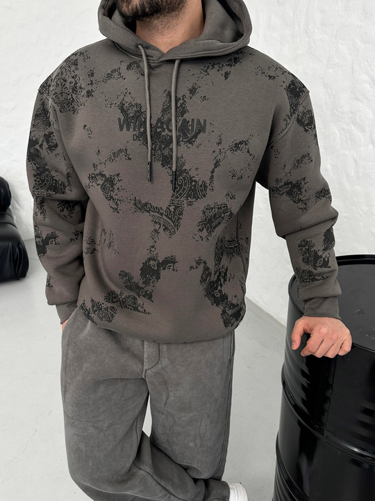 SWEATSHİRTFüme WIN AGAIN Fosfor Baskılı Kapşonlu Sweatshirt PLZ