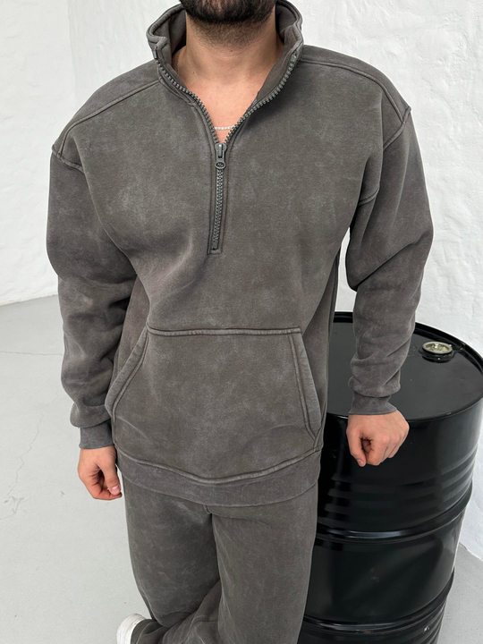 SWEATSHİRTFüme Yırtmaçlı Yarı Fermuarlı Sweatshirt PLZ