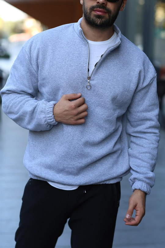 SWEATSHİRTGri A Kalite 3 İplik Lastikli Yarım Fermuarlı Sweat SC