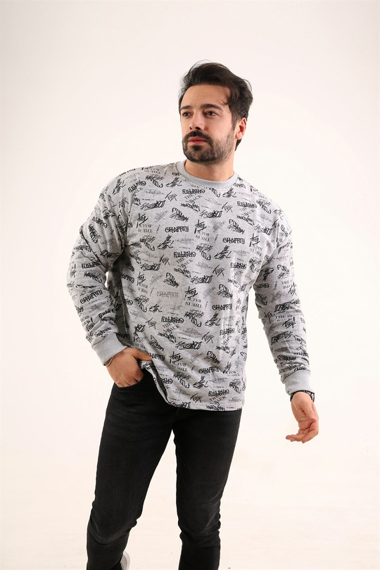 SWEATSHİRTGri  Grafity Baskılı Sweatshirt TMB