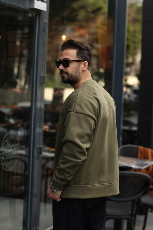 SWEATSHİRTHaki  3 İplik Bisiklet Yaka Hoodie  Sweatshirt SC
