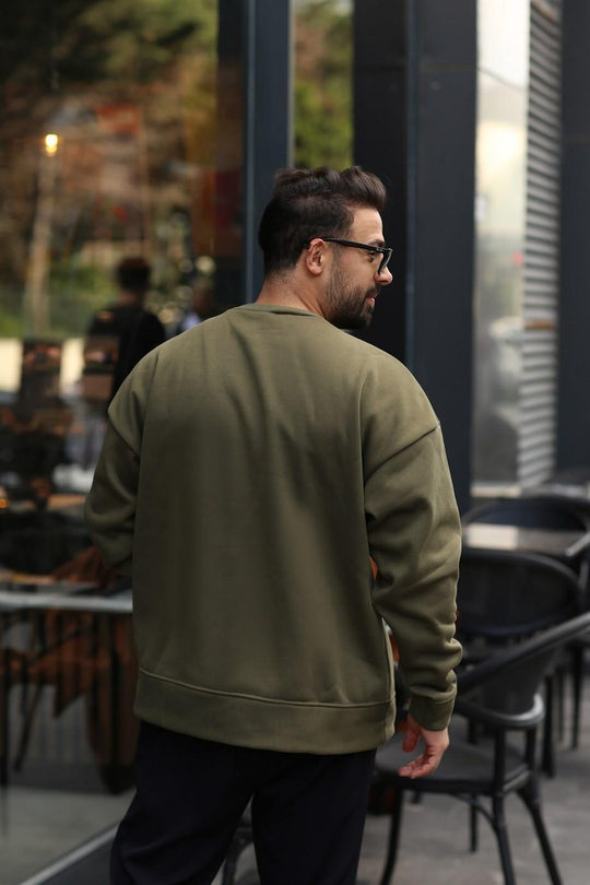 SWEATSHİRTHaki  3 İplik Bisiklet Yaka Hoodie  Sweatshirt SC