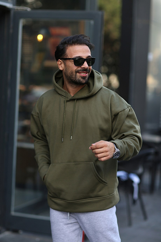 SWEATSHİRTHaki 3 İplik Oversize Kapşonlu Hoodie GK/549