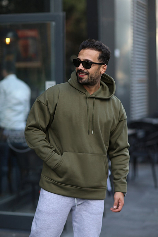 SWEATSHİRTHaki 3 İplik Oversize Kapşonlu Hoodie GK/549