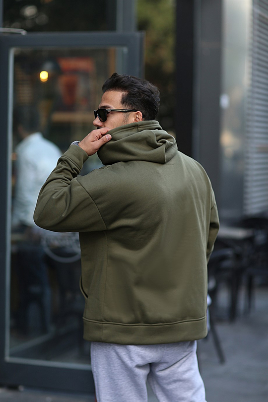 SWEATSHİRTHaki 3 İplik Oversize Kapşonlu Hoodie GK/549
