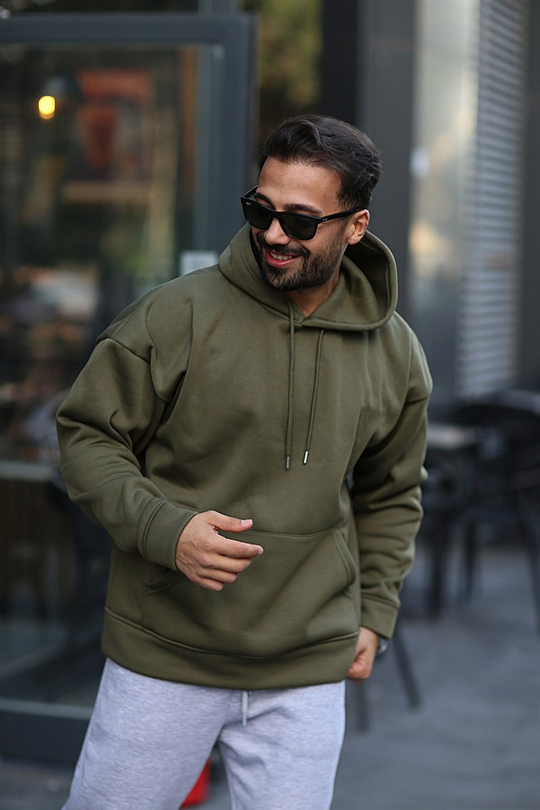 SWEATSHİRTHaki 3 İplik Oversize Kapşonlu Hoodie GK/549