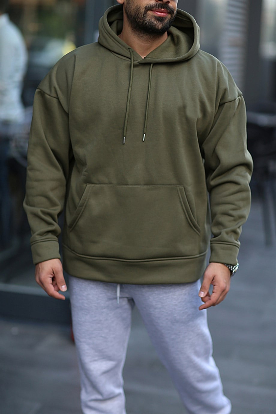 SWEATSHİRTHaki 3 İplik Oversize Kapşonlu Hoodie GK/549