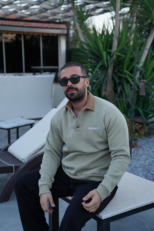 SWEATSHİRTHaki Yaka Kadife 3 İplik Çift Düğmeli Sweatshirt SNZ 8311