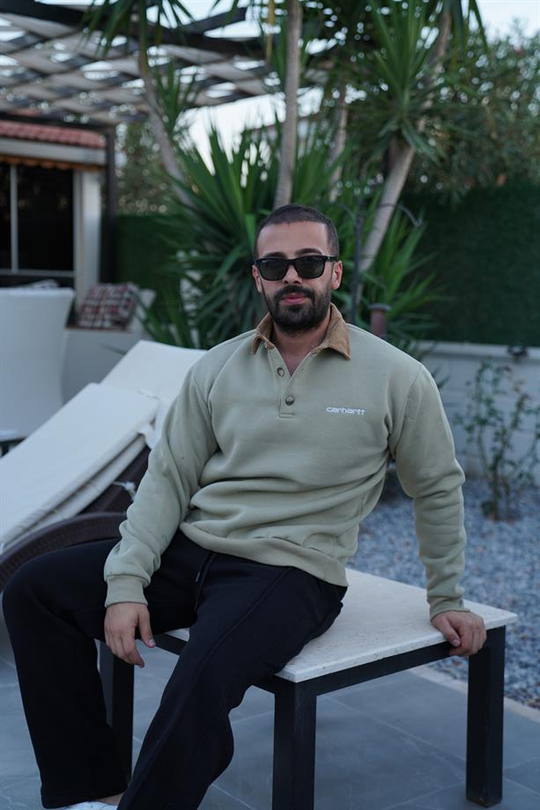 SWEATSHİRTHaki Yaka Kadife 3 İplik Çift Düğmeli Sweatshirt SNZ 8311