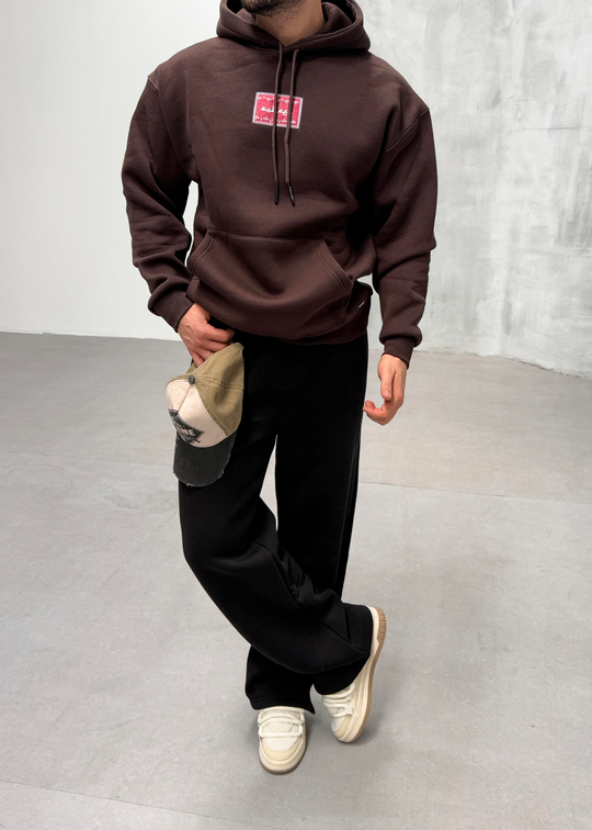 SWEATSHİRTKahve 3 İplik Oversize Kırmızı Halı Kapşonlu Sweatshirt PLZ