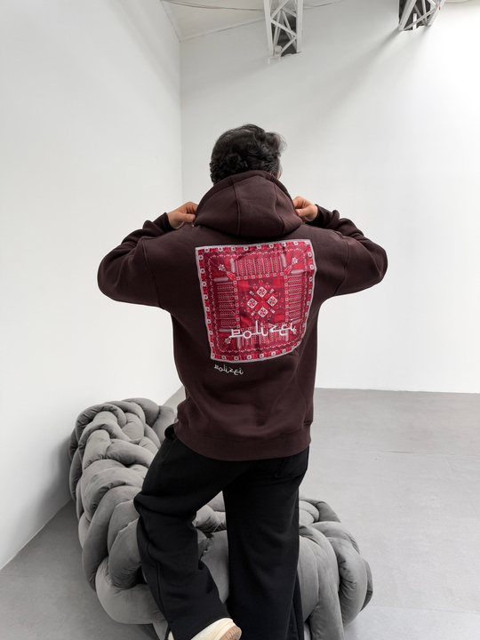 SWEATSHİRTKahve 3 İplik Oversize Kırmızı Halı Kapşonlu Sweatshirt PLZ