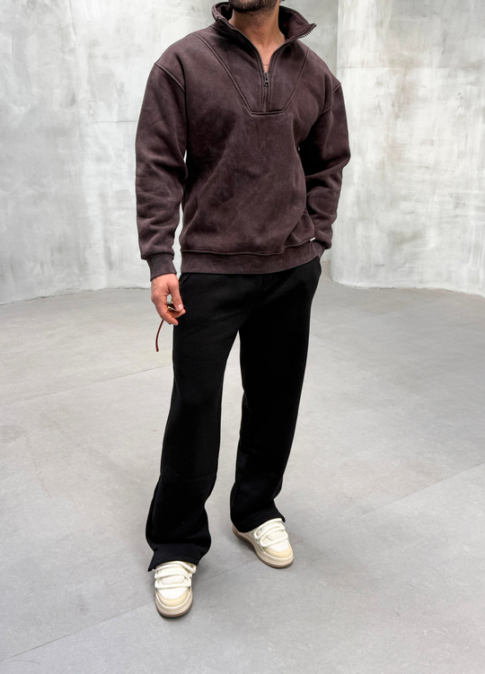 SWEATSHİRTKahve Yırtmaçlı Yarı Fermuarlı Sweatshirt PLZ
