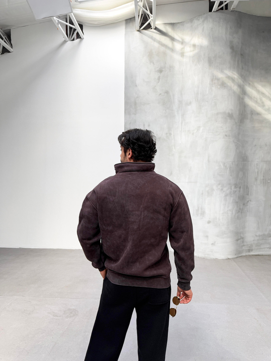 SWEATSHİRTKahve Yırtmaçlı Yarı Fermuarlı Sweatshirt PLZ