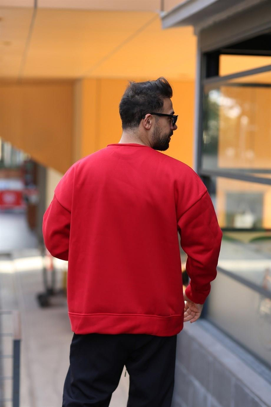 SWEATSHİRTKırmızı 3 İplik Bisiklet Yaka Hoodie  Sweatshirt SC