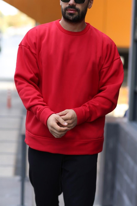 SWEATSHİRTKırmızı 3 İplik Bisiklet Yaka Hoodie  Sweatshirt SC