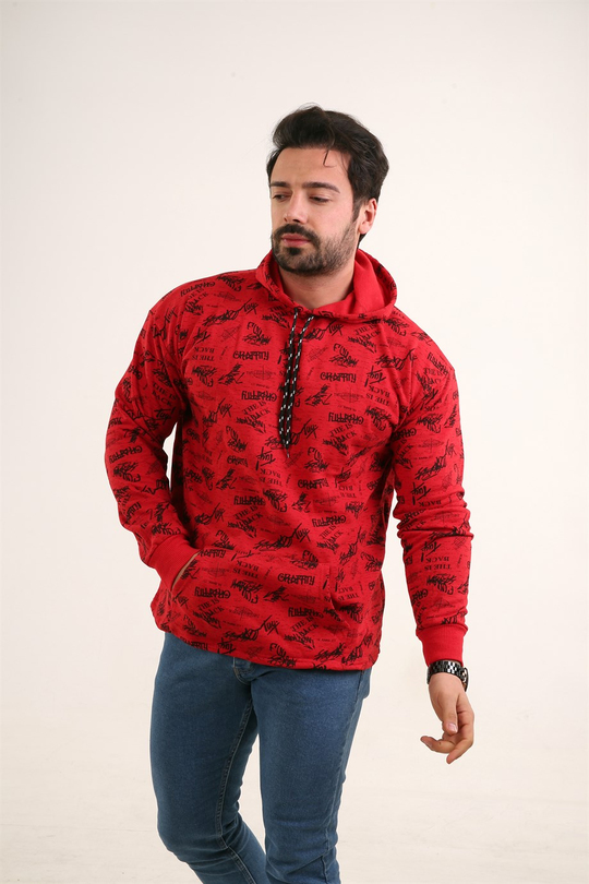 SWEATSHİRTKırmızı Grafity Baskılı Kapşonlu Sweatshirt TMB
