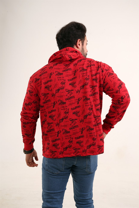 SWEATSHİRTKırmızı Grafity Baskılı Kapşonlu Sweatshirt TMB