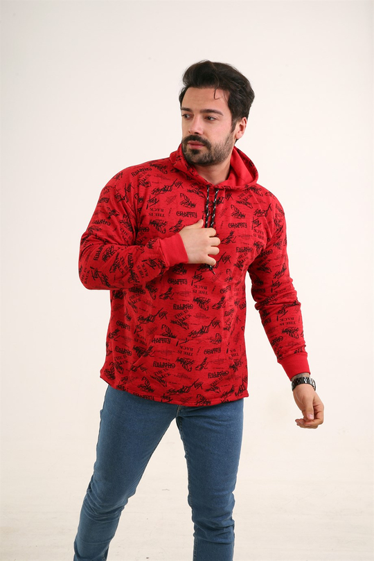 SWEATSHİRTKırmızı Grafity Baskılı Kapşonlu Sweatshirt TMB