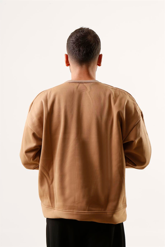 SWEATSHİRTKrem 3 İplik Oversize Bisiklet Yaka Hoodie SC