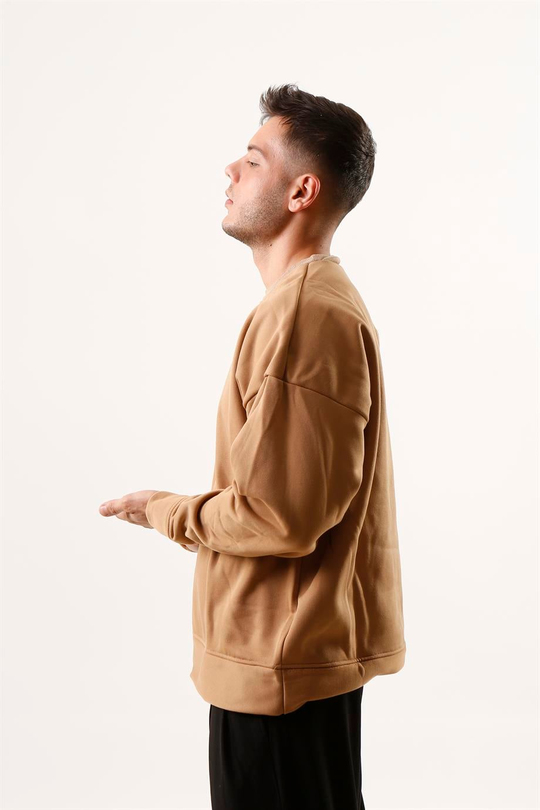 SWEATSHİRTKrem 3 İplik Oversize Bisiklet Yaka Hoodie SC