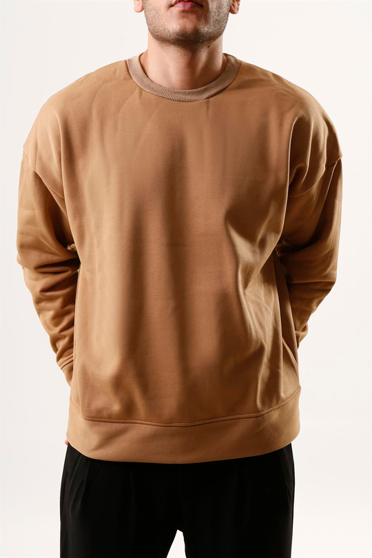 SWEATSHİRTKrem 3 İplik Oversize Bisiklet Yaka Hoodie SC