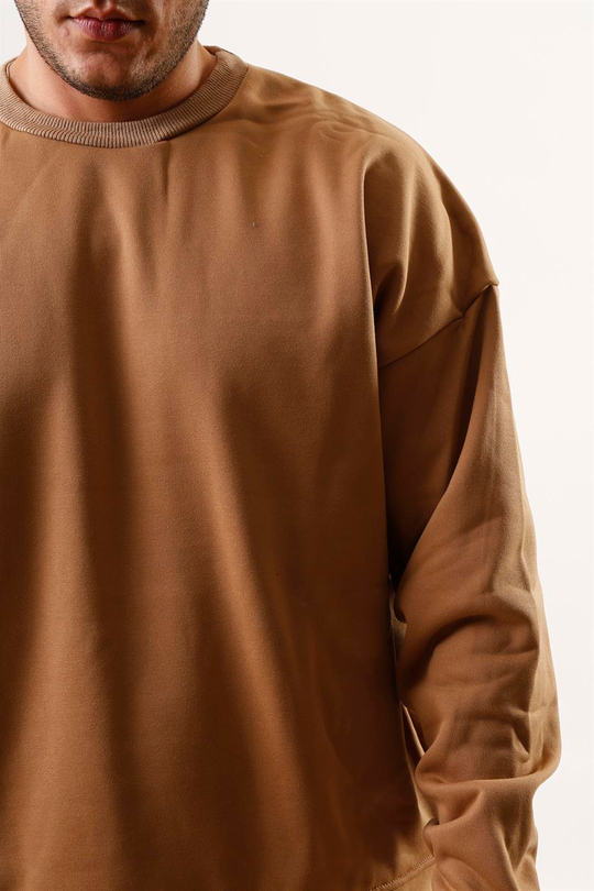 SWEATSHİRTKrem 3 İplik Oversize Bisiklet Yaka Hoodie SC