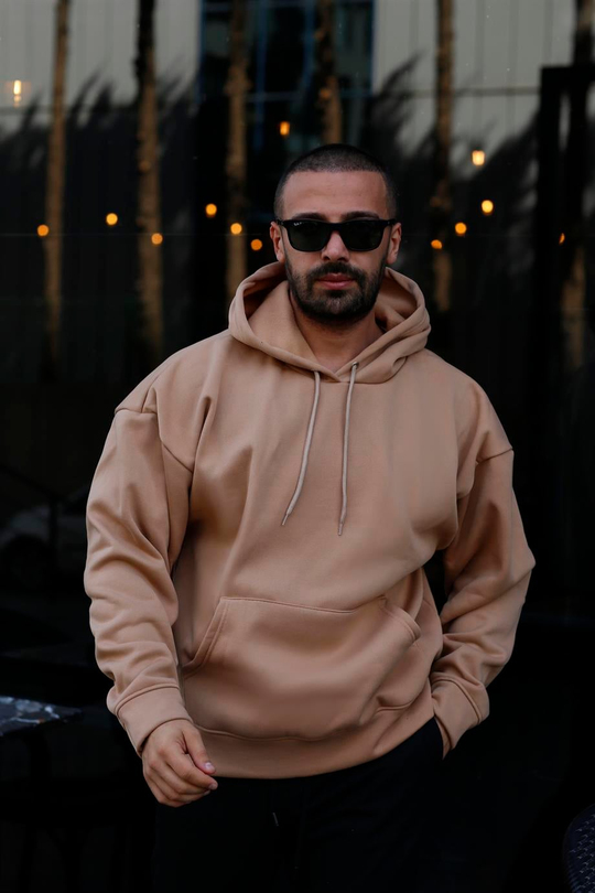 SWEATSHİRTKrem 3 İplik Oversize Kapşonlu Hoodie Sweatshirt SC