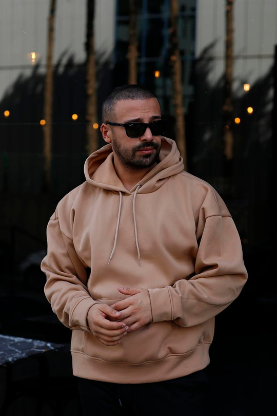 SWEATSHİRTKrem 3 İplik Oversize Kapşonlu Hoodie Sweatshirt SC