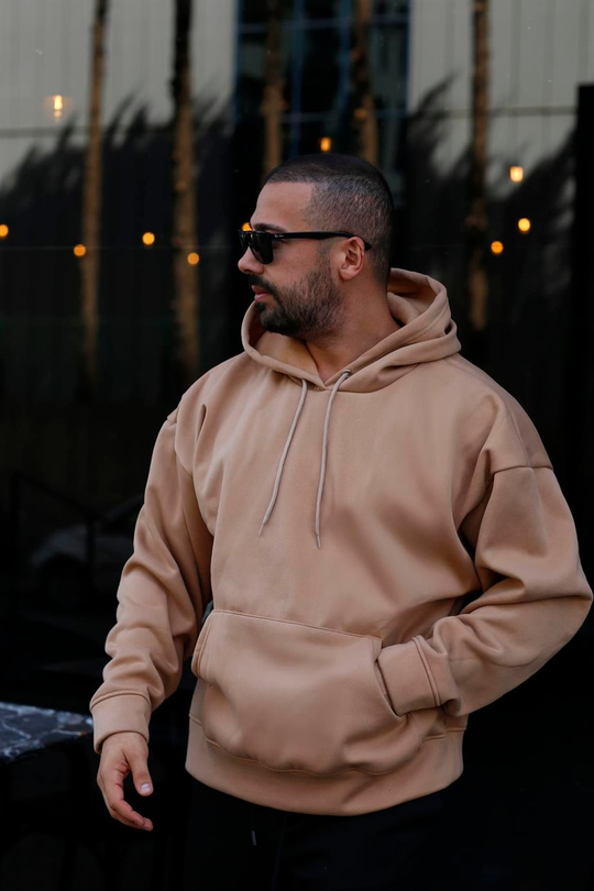 SWEATSHİRTKrem 3 İplik Oversize Kapşonlu Hoodie Sweatshirt SC