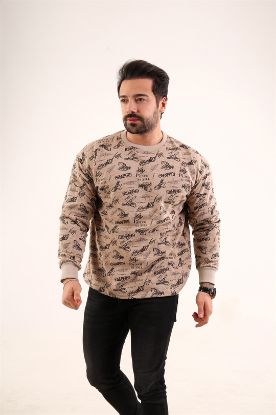 SWEATSHİRTKrem Grafity Baskılı Sweatshirt TMB