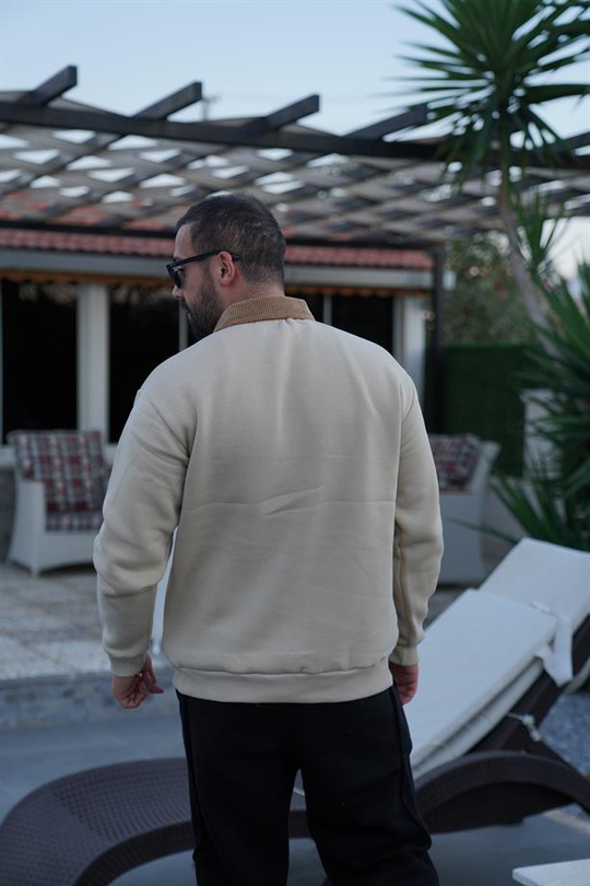 SWEATSHİRTKrem Yaka Kadife 3 İplik Çift Düğmeli Sweatshirt SNZ 8311