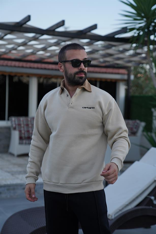 SWEATSHİRTKrem Yaka Kadife 3 İplik Çift Düğmeli Sweatshirt SNZ 8311