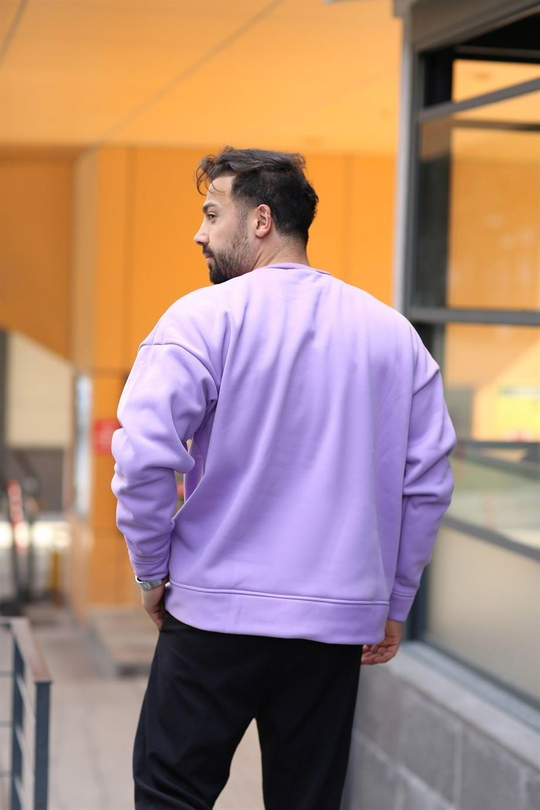 SWEATSHİRTLila 3 İplik Bisiklet Yaka Hoodie  Sweatshirt SC