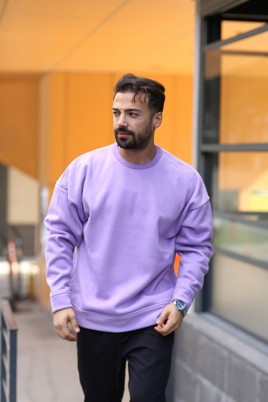 SWEATSHİRTLila 3 İplik Bisiklet Yaka Hoodie  Sweatshirt SC