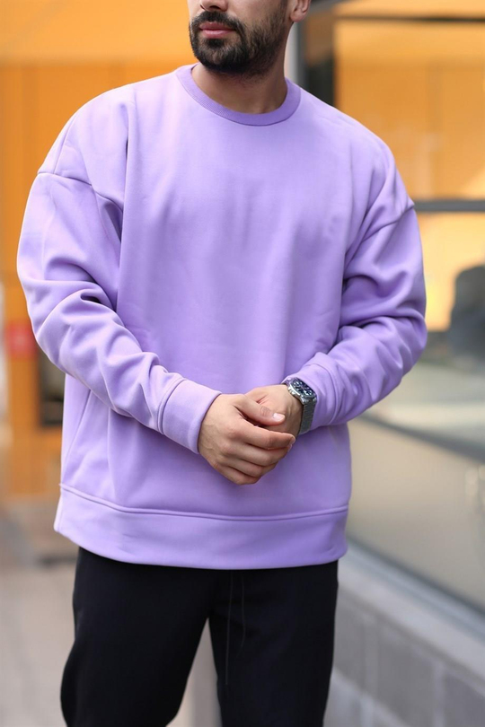 SWEATSHİRTLila 3 İplik Bisiklet Yaka Hoodie  Sweatshirt SC