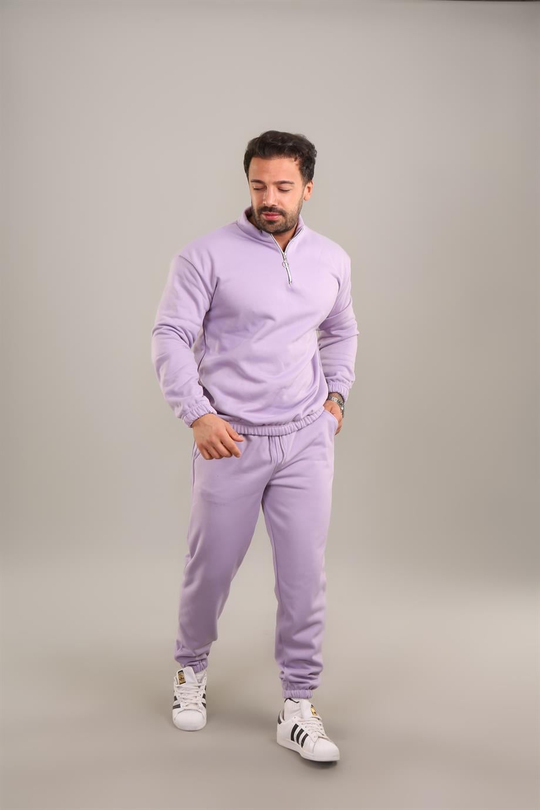 SWEATSHİRTLila 3 İplik Lastikli Yarım Fermuarlı Sweat SC