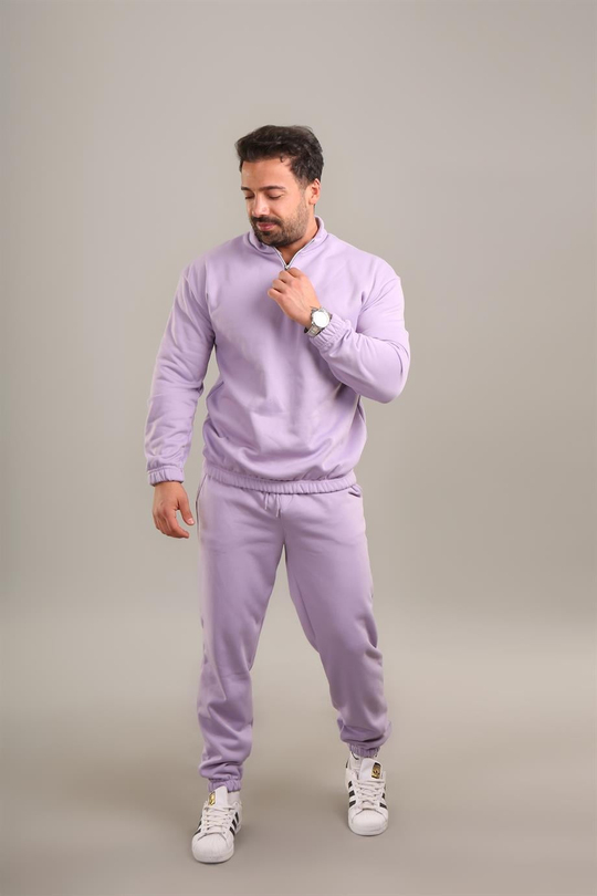 SWEATSHİRTLila 3 İplik Lastikli Yarım Fermuarlı Sweat SC
