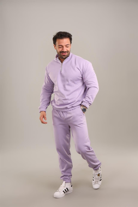 SWEATSHİRTLila 3 İplik Lastikli Yarım Fermuarlı Sweat SC