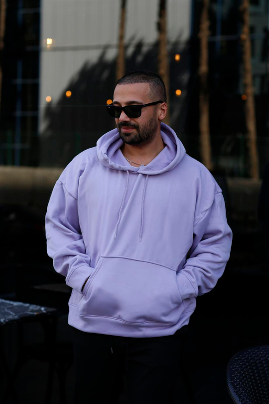 SWEATSHİRTLila 3 İplik Oversize Kapşonlu Hoodie Sweatshirt SC