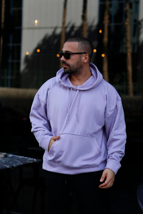 SWEATSHİRTLila 3 İplik Oversize Kapşonlu Hoodie Sweatshirt SC