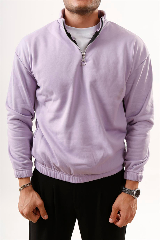SWEATSHİRTLila 3 İplik Oversize Yarım Fermuarlı Lastikli Sweatshirt SC