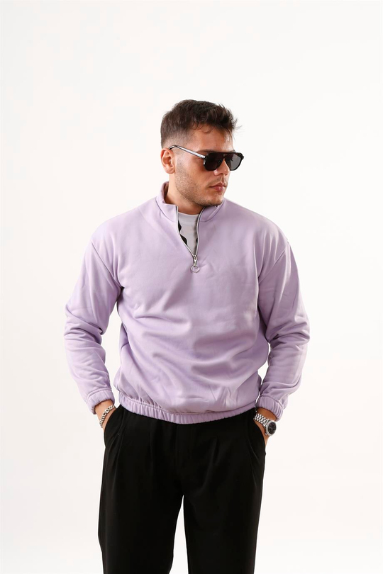 SWEATSHİRTLila 3 İplik Oversize Yarım Fermuarlı Lastikli Sweatshirt SC