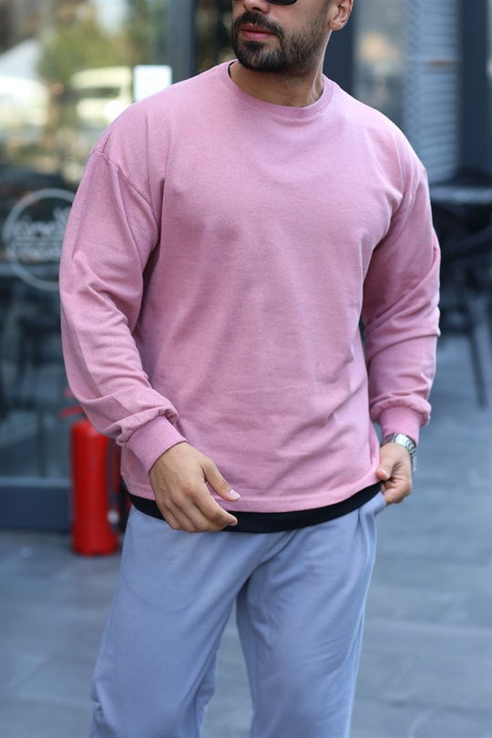 SWEATSHİRTPembe 2 İplik Şardonlu Bisiklet Yaka Sweatshirt 