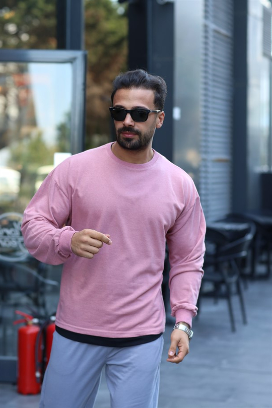 SWEATSHİRTPembe 2 İplik Şardonlu Bisiklet Yaka Sweatshirt 