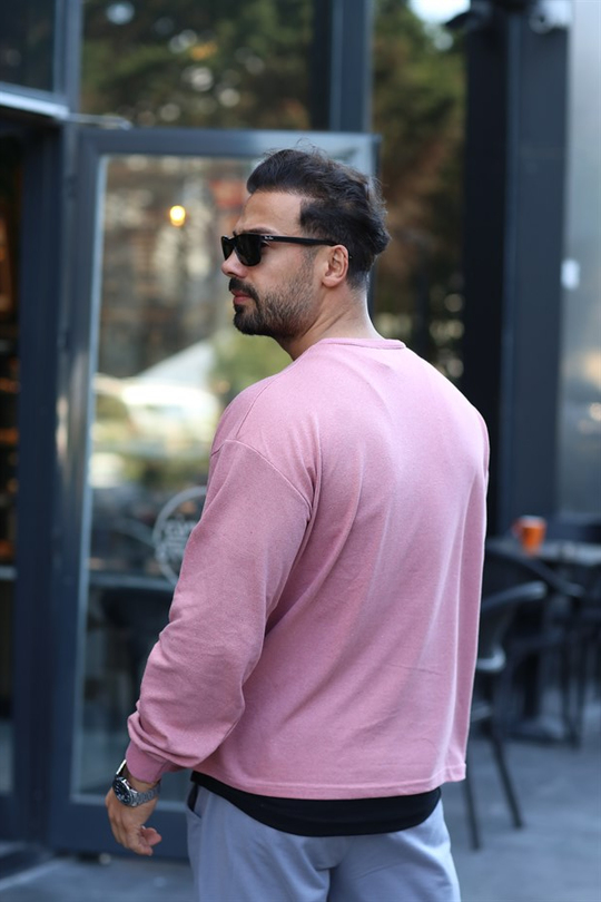 SWEATSHİRTPembe 2 İplik Şardonlu Bisiklet Yaka Sweatshirt 