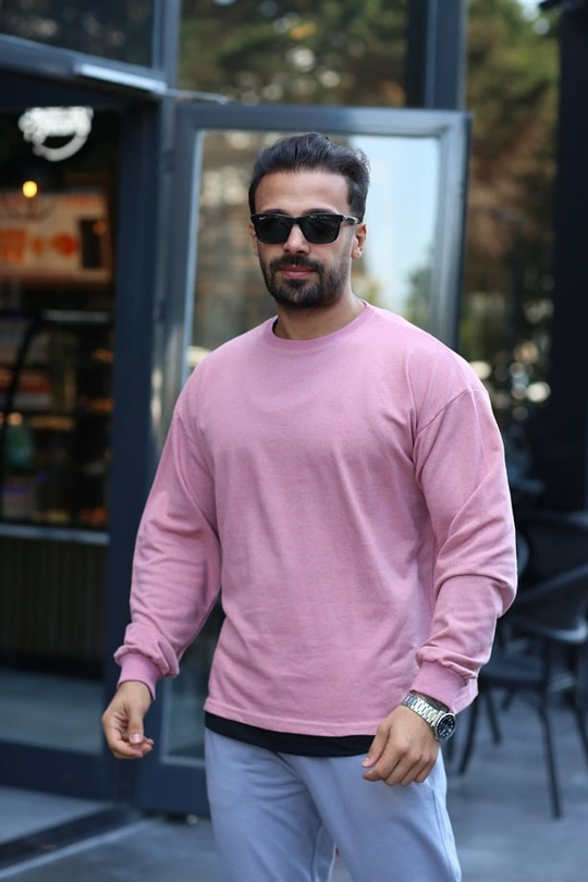SWEATSHİRTPembe 2 İplik Şardonlu Bisiklet Yaka Sweatshirt 