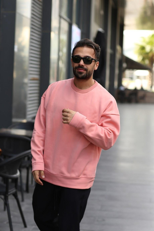 SWEATSHİRTPembe 3 İplik Bisiklet Yaka Hoodie  Sweatshirt SC