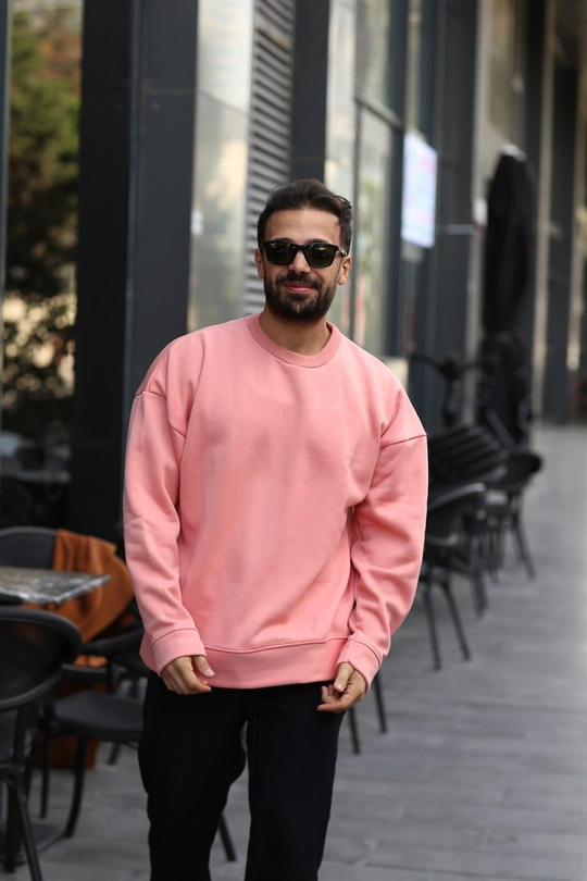 SWEATSHİRTPembe 3 İplik Bisiklet Yaka Hoodie  Sweatshirt SC