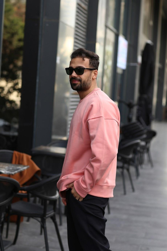 SWEATSHİRTPembe 3 İplik Bisiklet Yaka Hoodie  Sweatshirt SC